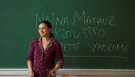 A still of the actress Rani Mukerji from thr movie Hichki.