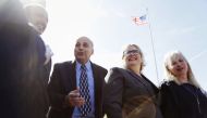 Family members and spokespeople of defendant Noor Salman, the widow of the Pulse Nightclub gunman, speak with members of the media outside a federal courthouse following her acquittal in Orlando, Florida, March 30, 2018. Reuters/Joey Roulette