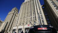 Flag on the car of Canadian Ambassador is seen in front of Russian Foreign Ministry building in Moscow, Russia on March 30, 2018. (Sefa Karacan - Anadolu Agency)