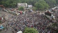 Bangladeshi university students block a road during a protest against the quota system used in government recruitment in Dhaka on April 9, 2018. AFP
 