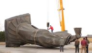 This photo taken on April 7, 2018 shows the pedestal of a statue of China's first emperor 