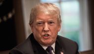 US President Donald Trump speaks during a meeting with senior military leaders at the White House in Washington, DC, on April 9, 2018.  AFP / NICHOLAS KAMM
