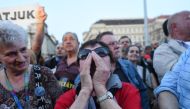 People protest against the policies of Hungarian Prime Minister Viktor Orban's government in last weekend's general election in Budapest, Hungary on April 14, 2018. AFP / Attila Kisbenedek