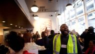 Interfaith clergy leaders stage a sit-in in a Center City Starbucks, near the location where two black men were arrested, in Philadelphia, Pennsylvania U.S. April 16, 2018. REUTERS/Mark Makela
