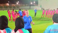 Female coaches and players receive tips during the World Coaches Program of the Royal Netherlands Football Association (RNFA) in Doha. 