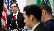 US Treasury Secretary Steve Mnuchin speaks at a news conference during the IMF/World Bank spring meeting in Washington, U.S., April 21, 2018. REUTERS/Yuri Gripas