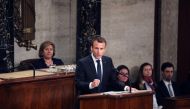 France's President Emmanuel Macron addresses a joint meeting of Congress inside the House chamber on April 25, 2018 at the US Capitol in Washington, DC. AFP / ludovic Marin