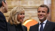France's President Emmanuel Macron and his wife Brigitte Macron visit the Library of Congress prior to addressing a joint meeting of Congress on April 25, 2018 in Washington, DC. / AFP / Ludovic MARIN