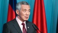 Singapore Prime Minister Lee Hsien Loong speaks during a press conference at the 32nd ASEAN (Association of Southeast Asian Nations) Summit in Singapore on April 28, 2018. / AFP / ROSLAN RAHMAN 