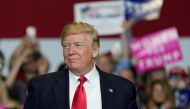 US President Donald Trump arrives to speak at a Make America Great Again Rally in Washington, Michigan April 28, 2018. Reuters/Joshua Roberts