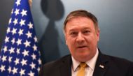 US Secretary of State Mike Pompeo speaks during joint press briefing with the Saudi foreign minister at the Royal airport in the capital Riyadh on April 29, 2018. / AFP / FAYEZ NURELDINE