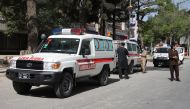 Ambulances arrive at the scene after twin explosions targeted central Kabul, Afghanistan on April, 30, 2018. At least 21 people were reported dead and 27 injured. Haroon Sabawoon - Anadolu 