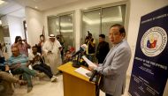 (FILES) This file photo taken on April 21, 2018 shows Filipino Ambassador in Kuwait Renato PO Villa speaking during a press conference at the Philippines embassy in Kuwait City. AFP / YASSER AL-ZAYYAT