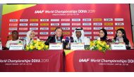 Vice-President of the IAAF and Chairman of the Asian Athletics Association (AAA) Dahlan Al Hamad and and International Association of Athletics Federations Lord Sebastian Coe in the press conference among others. Pic: Salim Matramlot