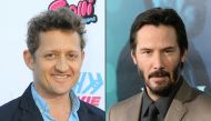 This combination of file pictures created on May 09, 2018 shows (L) British born US actor and director Alex Winter arriving to attend the premiere of SMOSH: THE MOVIE at Westwood Village Theatre on July 22, 2015 in Westwood, California and (R) Canadian ac
