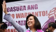 Ousted Philippine Supreme Court Justice Maria Lourdes Sereno waves to supporters at a rally outside the Supreme Court building on Taft Avenue, metro Manila, Philippines May 11, 2018. REUTERS/Dondi Tawatao