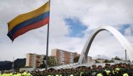 Police officers stand in formation outside a convention centre turned polling station, ahead of the May 27 presidential election, in Bogota, Colombia May 26, 2018. REUTERS/Carlos Garcia Rawlins