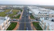 This handout photo taken on April 7, 2018 and released on May 22, 2018 by the Andhra Pradesh Capital Region Development Authority (AP Govt) shows an aerial view of the under construction 