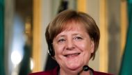 German Chancellor Angela Merkel looks smiles during a news conference with Portugal's Prime Minister Antonio Costa in Lisbon, Portugal, May 31 2018. REUTERS/Rafael Marchante