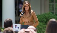 (FILES) In this file photo taken on May 7, 2018, US First Lady Melania Trump announces her 