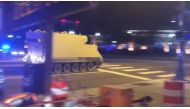 An armoured personnel carrier (APC), which was purpotedly stolen, drives along a street in Richmond, Virginia, U.S. June 5, 2018, in this still image taken from a video obtained from social media. Parker Slaybaugh/via Reuters