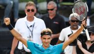 Switzerland's Roger Federer reacts after winning the semi-final match against Australia's Nick Kyrgios at the ATP Mercedes Cup tennis tournament in Stuttgart, southwestern Germany, on June 16, 2018. (AFP / THOMAS KIENZLE)