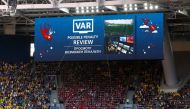 The VAR review screen as a penalty award to Brazil was rescinded REUTERS/Lee Smith
