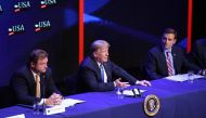 US President Donald Trump speaks during a roundtable discussion on tax reform at the South Point Hotel Casino and Spa in Las Vegas, Nevada, on June 23, 2018. / AFP / Olivier Douliery
 