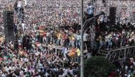 Supporters of Ethiopia Prime Minister attend a rally on Meskel Square in Addis Ababa on June 23, 2018. A blast at the rally in Ethiopia's capital in support of new Prime Minister Abiy Ahmed killed several people. (AFP / YONAS TADESSE)