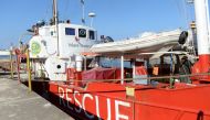 The Dutch search and rescue vessel Seefuchs lies berthed in a dock in Marsa, Malta, on June 25, 2018 after being called back to port. / AFP / Matthew Mirabelli