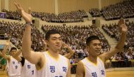 Peace team formed with a mixture of North and South Korean men players arrive at a gym in Pyongyang, North Korea, July 4, 2018. Korea Pool/Yonhap via REUTERS
