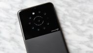 This prototype phone from a camera start-up called Light incorporates nine lenses on the back, but isn't much thicker than an iPhone X. Credit: Courtesy of Light

