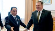 US Secretary of State Mike Pompeo (R) and Kim Yong Chol (L), a North Korean senior ruling party official and former intelligence chief, arrive for a lunch at the Park Hwa Guest House in Pyongyang on July 7, 2018.  AFP / POOL / Andrew Harnik
