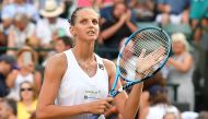 Czech Republic's Karolina Pliskova celebrates after winning against Romania's Mihaela Buzarnescu during their women's singles third round match on the fifth day of the 2018 Wimbledon Championships at The All England Lawn Tennis Club in Wimbledon, southwes
