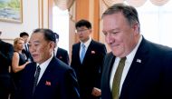 US Secretary of State Mike Pompeo (R) and Kim Yong Chol (L), a North Korean senior ruling party official and former intelligence chief, arrive for a lunch at the Park Hwa Guest House in Pyongyang on July 7, 2018. / AFP / POOL / Andrew Harnik