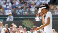 Taiwan's Su-Wei Hsieh celebrates a break of serve during the third round match against Romania's Simona Halep. (REUTERS/Peter Nicholls)