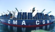 In this file photo taken on December 26, 2015 The CMA CGM Benjamin Franklin, the largest container ship to ever call at a North America port, is docked at the Port of Los Angeles in San Pedro, California. (AFP / Robyn BECK)