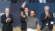 Italy's Francesco Molinari celebrates with the Claret Jug after winning the 147th Open Championship. REUTERS/Paul Childs