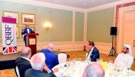 Dr. R Seetharaman, Chief Executive Officer of Doha Bank, speaking during a luncheon hosted by the Qatar British Business Forum, yesterday.