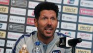 Atletico Madrid manager Diego Simeone speaks at a press conference during the pre-season tour of the International Champions Cup ahead of the match between Club Atletico de Madrid and Arsenal in Singapore on July 25, 2018. / AFP / ROSLAN RAHMAN