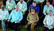 Cuban former President and first secretary of the Cuban Communist Party, Raul Castro (2-R) and Cuban President Miguel Diaz-Canel (2-L) attend the celebrations of the Moncada Barracks assault's 65th anniversary, in Santiago de Cuba, eastern Cuba, on July 2