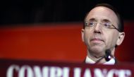 Deputy Attorney General Rod Rosenstein speaks at the Compliance Week 13th Annual Conference in Washington, May 21, 2018. Reuters/Joshua Roberts