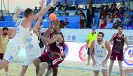 Action from Qatar’s match during the 8th World Beach Handball Championship in Kazan, Russia.