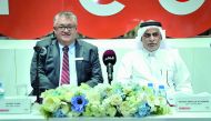 Stuart Elder (left), Mall of Qatar CEO, and Yousuf Abdulla Al Kubaisi, Ooredoo Qatar COO, during a press conference at the Mall of Qatar yesterday. Pic: Baher Amin / The Peninsula