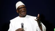 Ibrahim Boubacar Keita, President of Mali and candidate of Rally for Mali party (RPM), speaks during a rally, ahead of the second round of Mali's presidential election, in Bamako, Mali August 10, 2018. REUTERS/Luc Gnago 