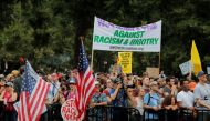 Counter-protesters near a rally by white nationalists marking the one year anniversary of the 2017 Charlottesville 
