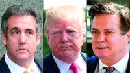 This combination of pictures created on August 22, 2018 shows recent images of Michael Cohen (L),  Donald Trump (C) and Paul Manafort. AFP / Don Emmert, Nicholas Kamm &   Mandel Ngan