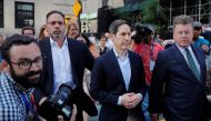 Former head of the Centers for Disease Control and Prevention, Tom Frieden (C), departs criminal court after a hearing in New York, U.S., August 24, 2018. Reuters/Lucas Jackson  