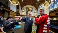 Mohsen Mohebi, representative of Iran, is pictured during the opening of case between Iran and the United States at the The International Court of Justice (ICJ) in the Hague, August 27, 2018. Iran opened a lawsuit demanding the UN's top court order the su