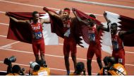 Athletes of team Qatar celebrate winning the race. Reuters/Willy Kurniawan
